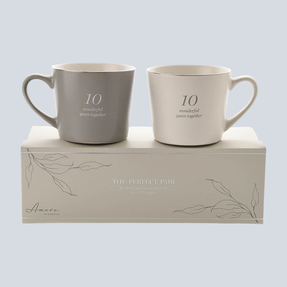 Amore Set of 2 Grey & White Mugs - 10th Anniversary