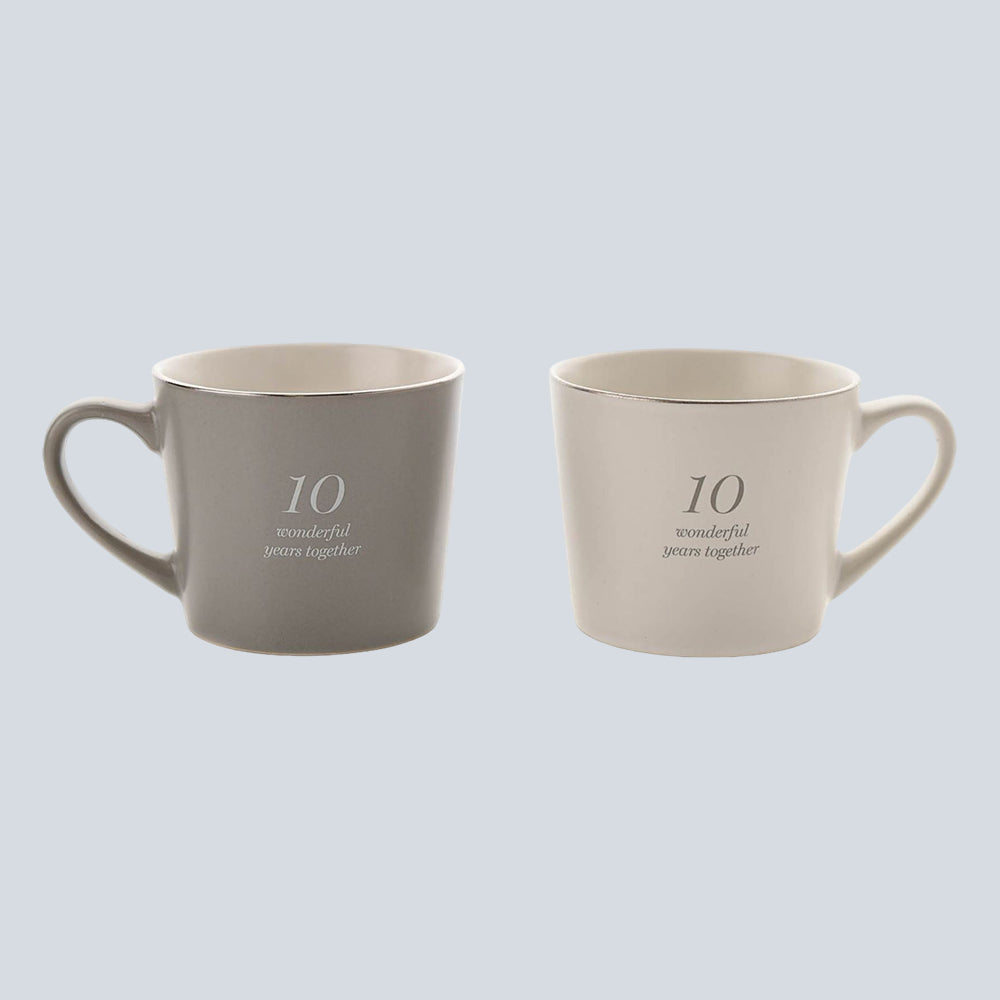 Amore Set of 2 Grey & White Mugs - 10th Anniversary