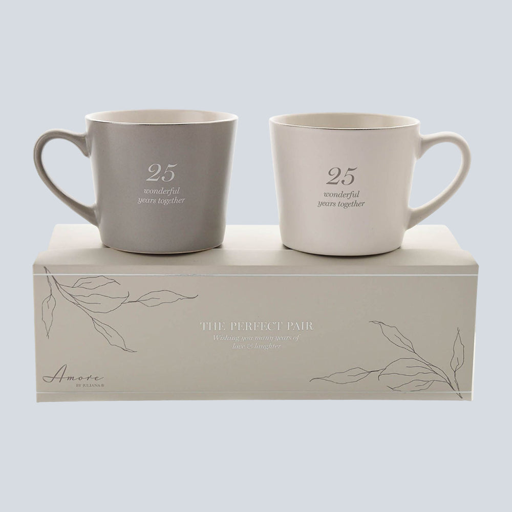 Amore Set of 2 Grey & White Mugs - 25th Anniversary