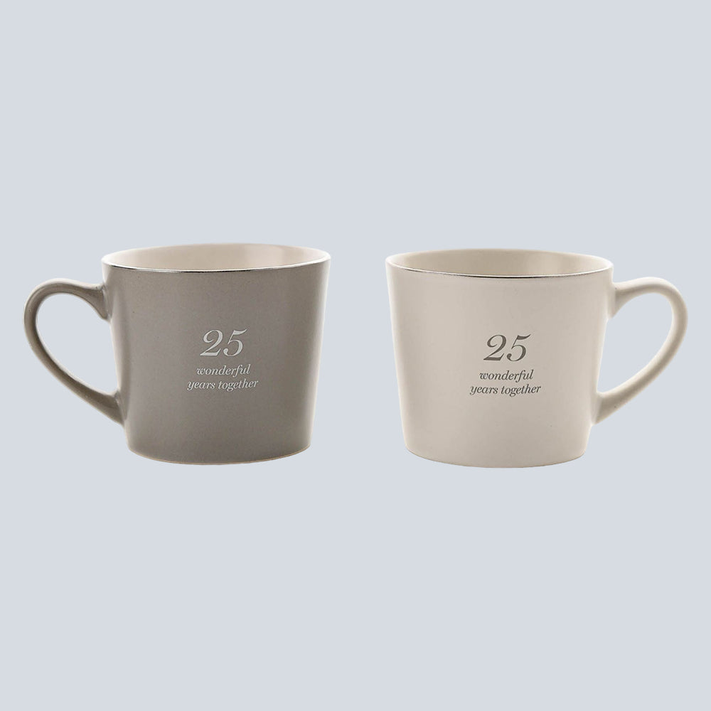 Amore Set of 2 Grey & White Mugs - 25th Anniversary