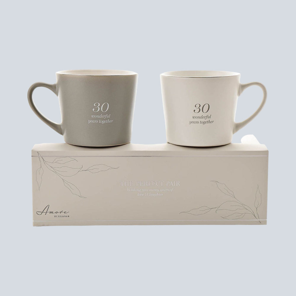 Amore Set of 2 Grey & White Mugs - 30th Anniversary