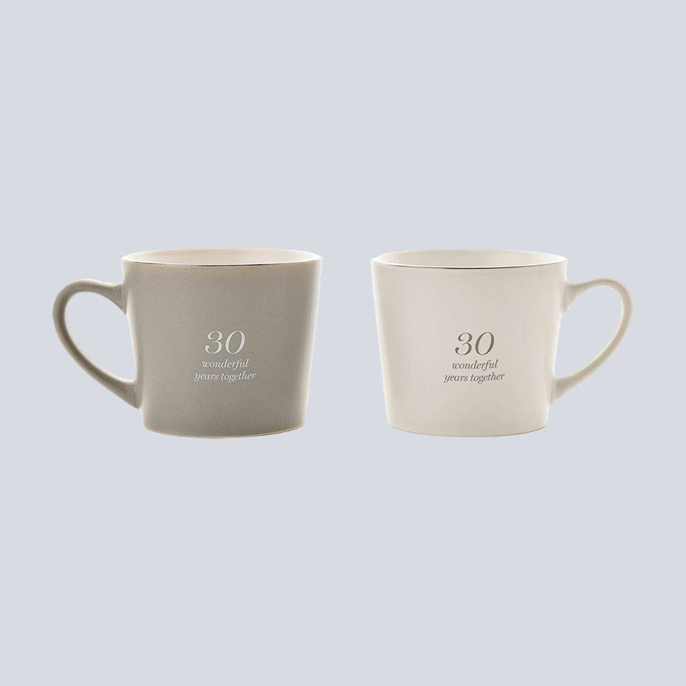 Amore Set of 2 Grey & White Mugs - 30th Anniversary