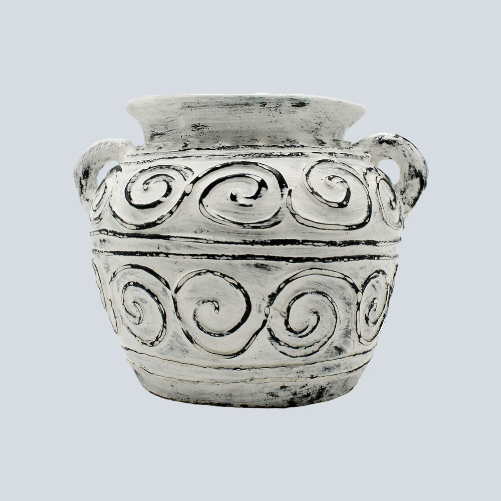 Greek Clay Plant Pot With Handles - Cream 15cm