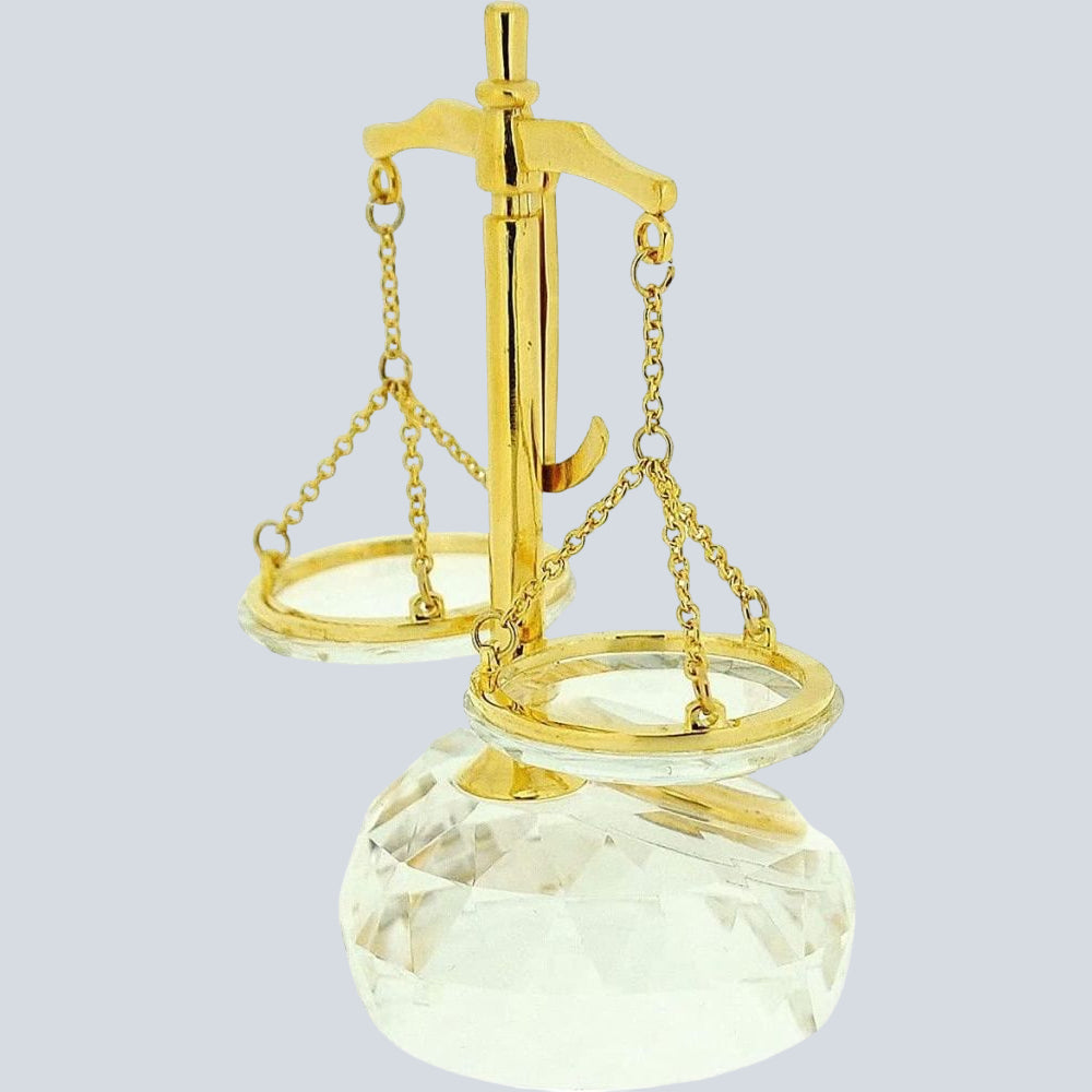 Miniature Clock - Crystal & Gold Plated Balance Scales