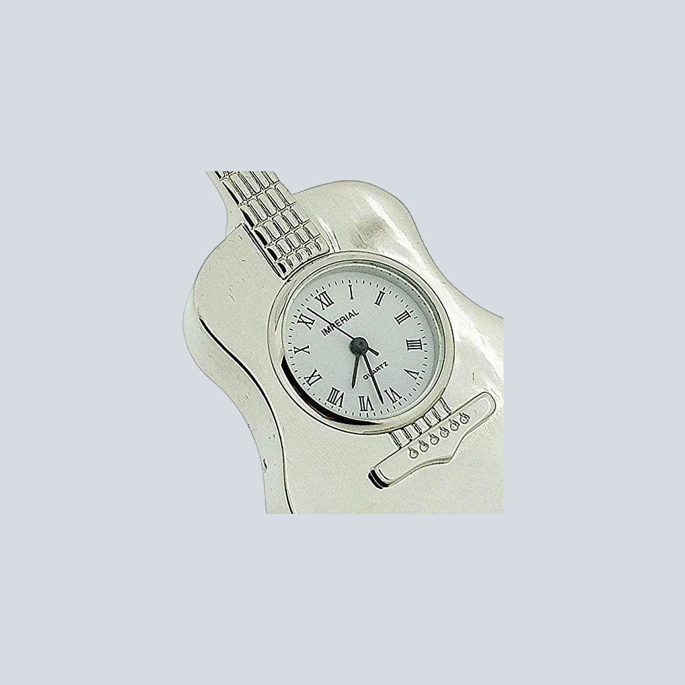 Miniature Clock - Silver Plated Free Standing Guitar