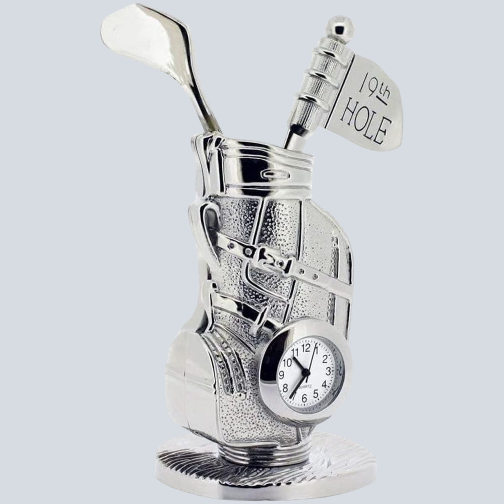 Miniature Clock - Silver Plated Golf Bag