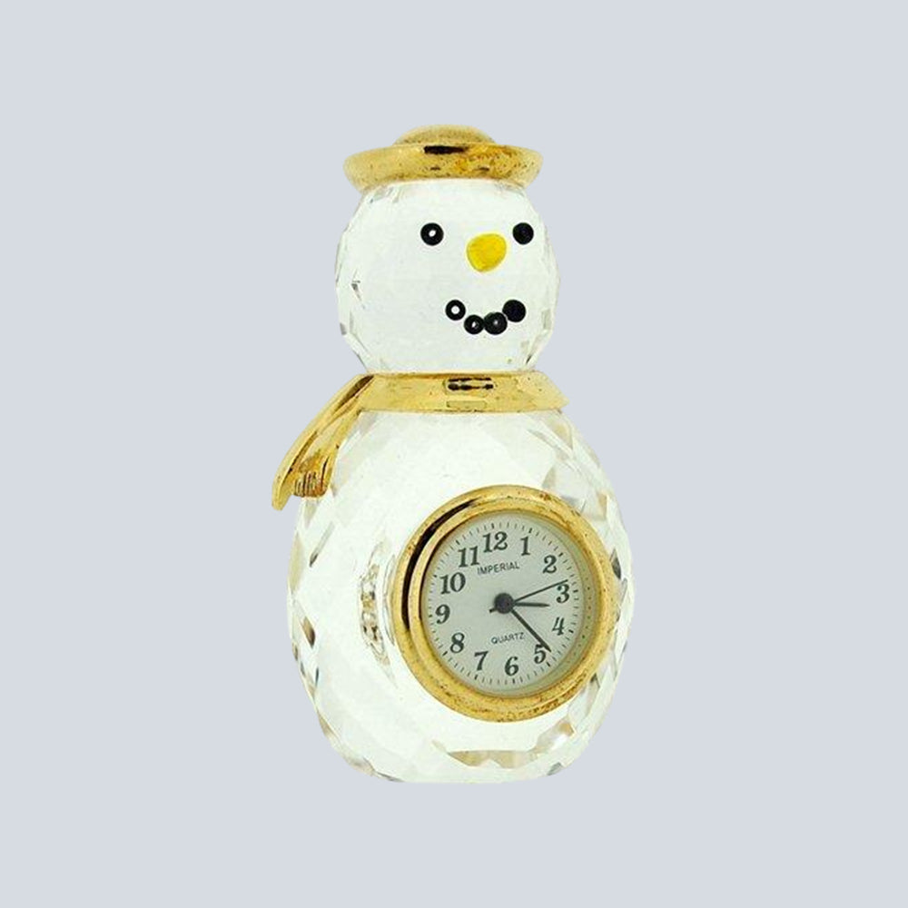 Miniature Clock - Crystal & Gold Plated Winter Snowman