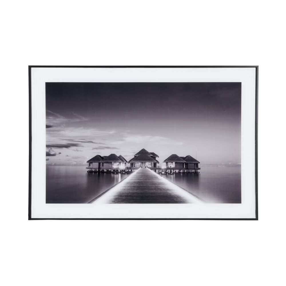 Photo Art Water Cottage Glass Black & White