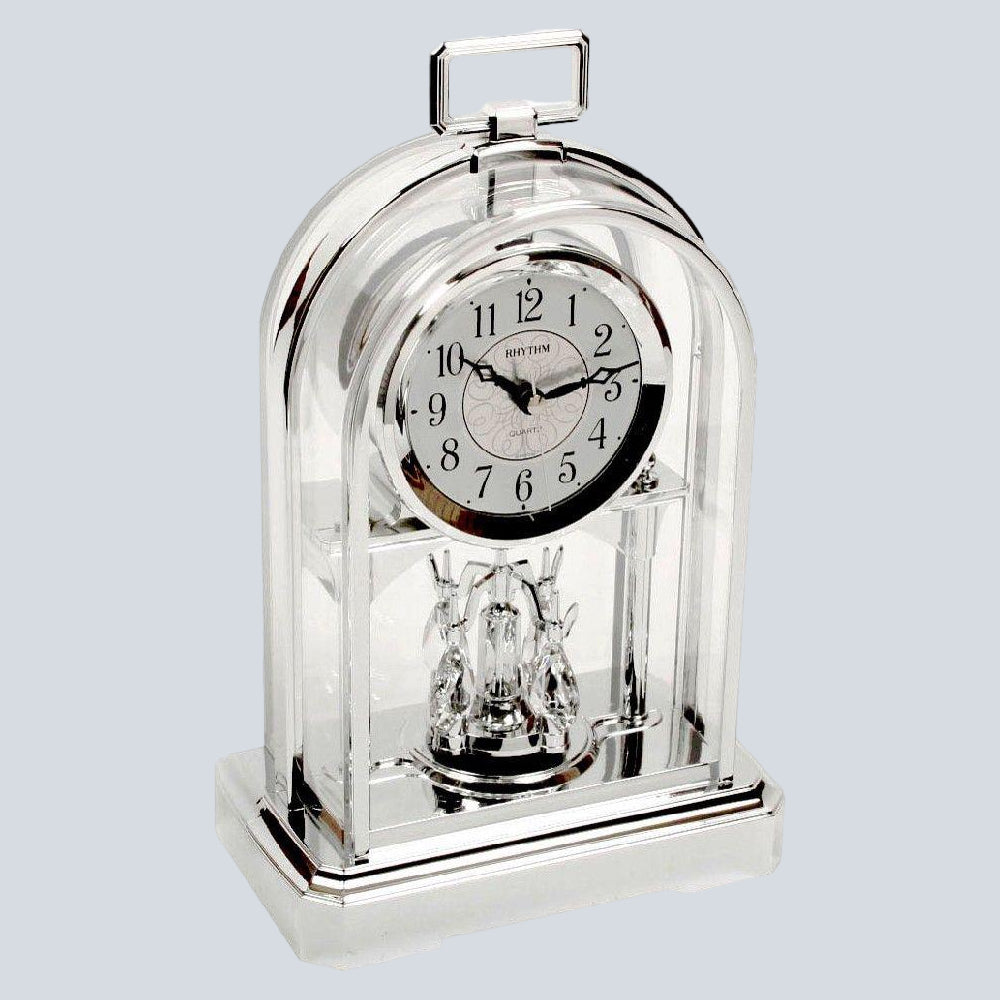 Mantel Clock - Chrome Arched with Rotating Pendulum Arch