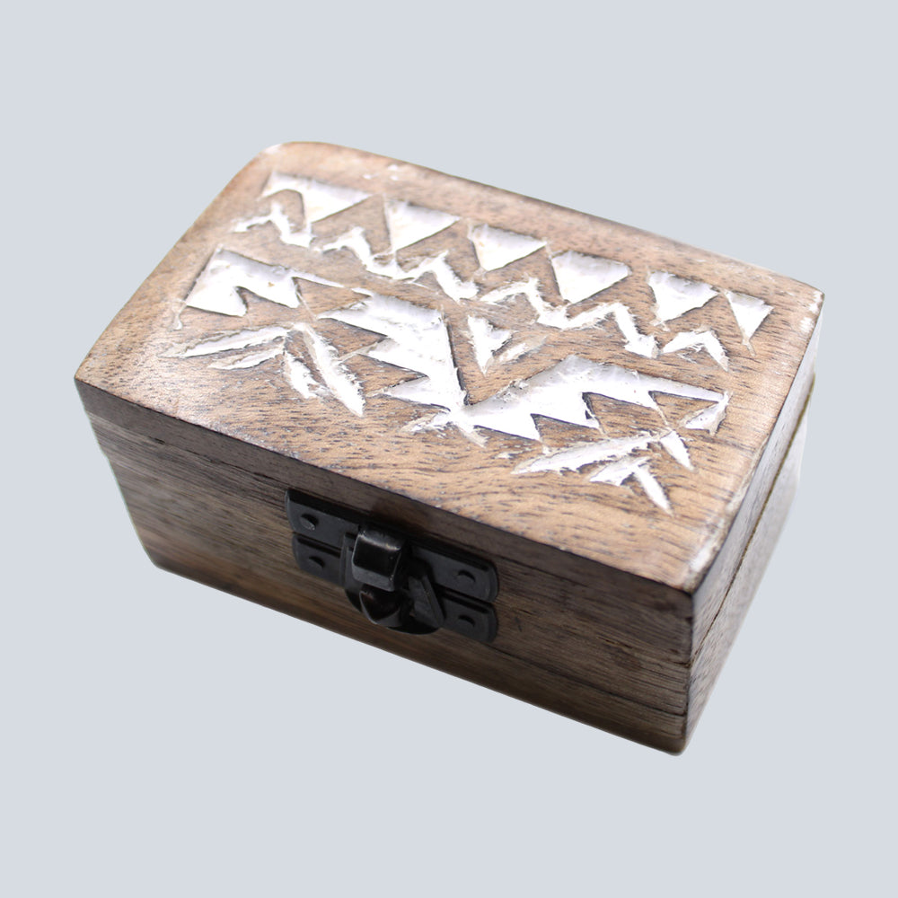 White Washed Wooden Box - 3x1.5 Pill Box Slavic Design