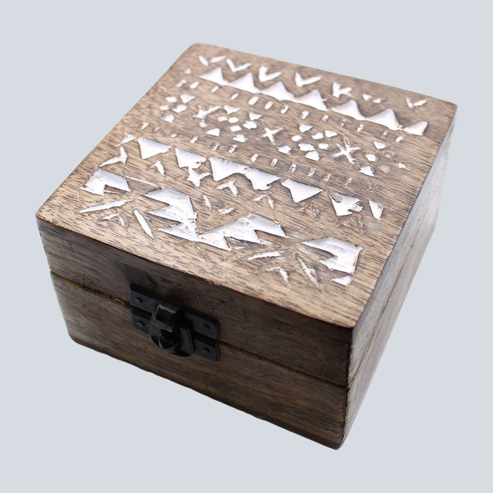 White Washed Wooden Box - 4x4 Slavic Design