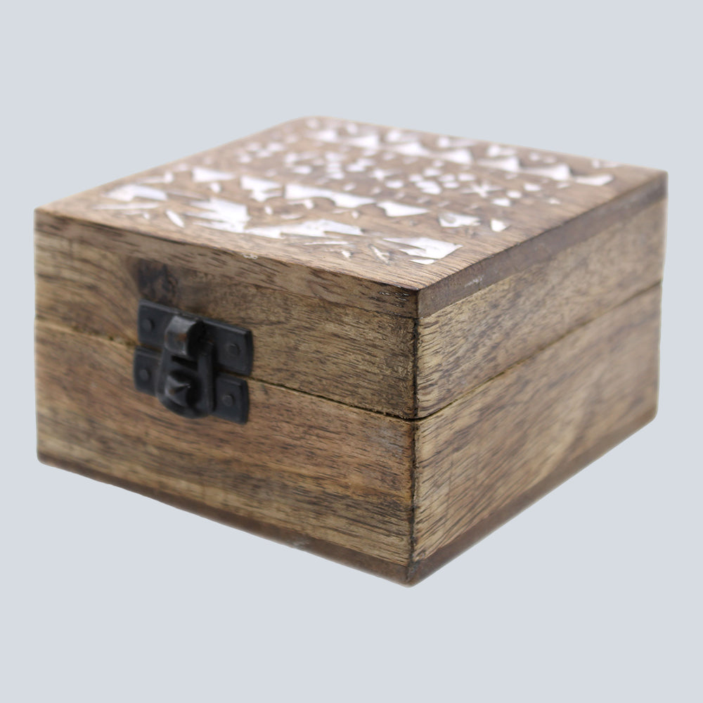 White Washed Wooden Box - 4x4 Slavic Design