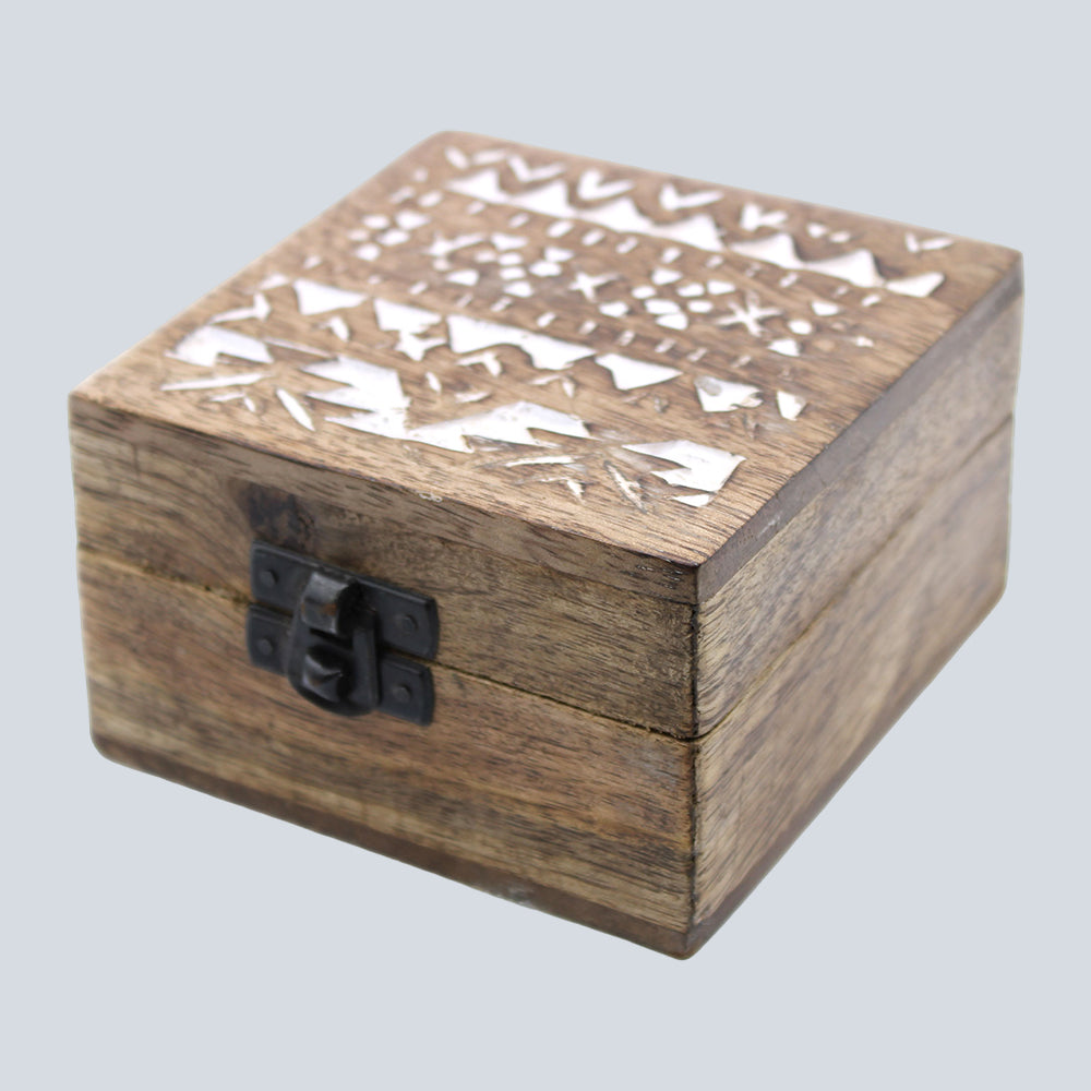 White Washed Wooden Box - 4x4 Slavic Design