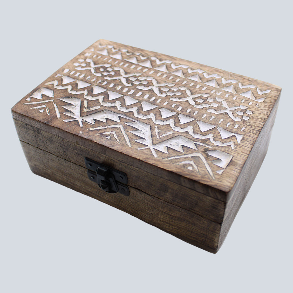 White Washed Wooden Box - 6x4 Slavic Design