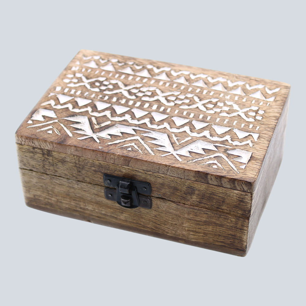 White Washed Wooden Box - 6x4 Slavic Design