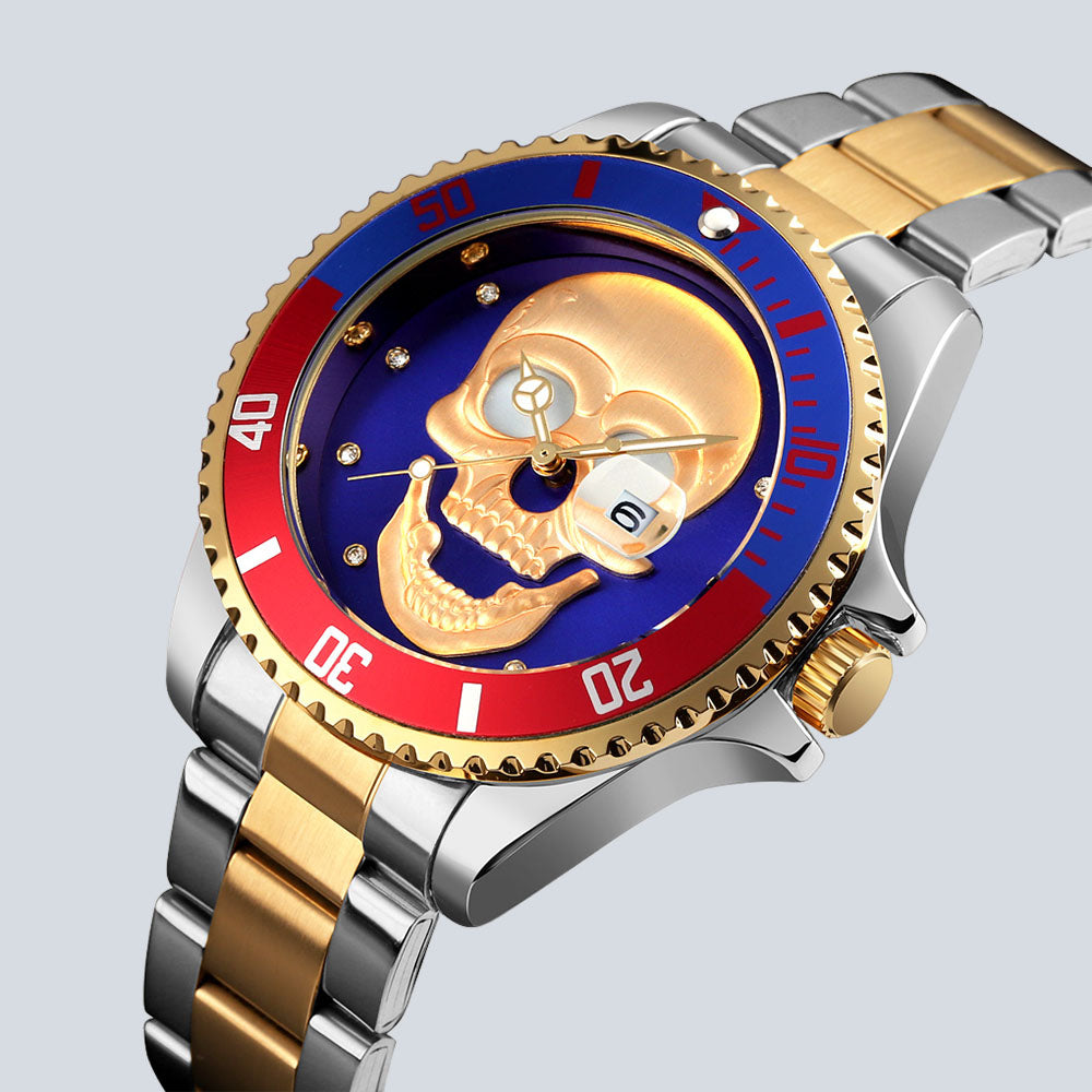 Men's SKMEI 5919 Fashion Drill Skull Nightlight Water Resistant Quartz Watch