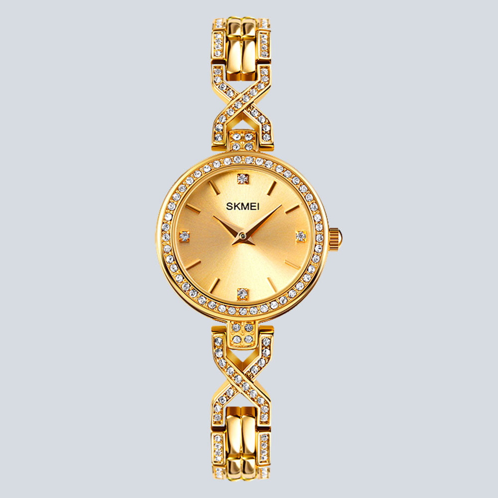 Women's SKMEI 8371 Diamond Round Dial Bracelet Quartz Watch