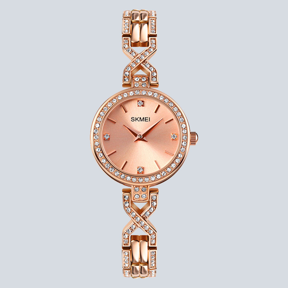 Women's SKMEI 8371 Diamond Round Dial Bracelet Quartz Watch