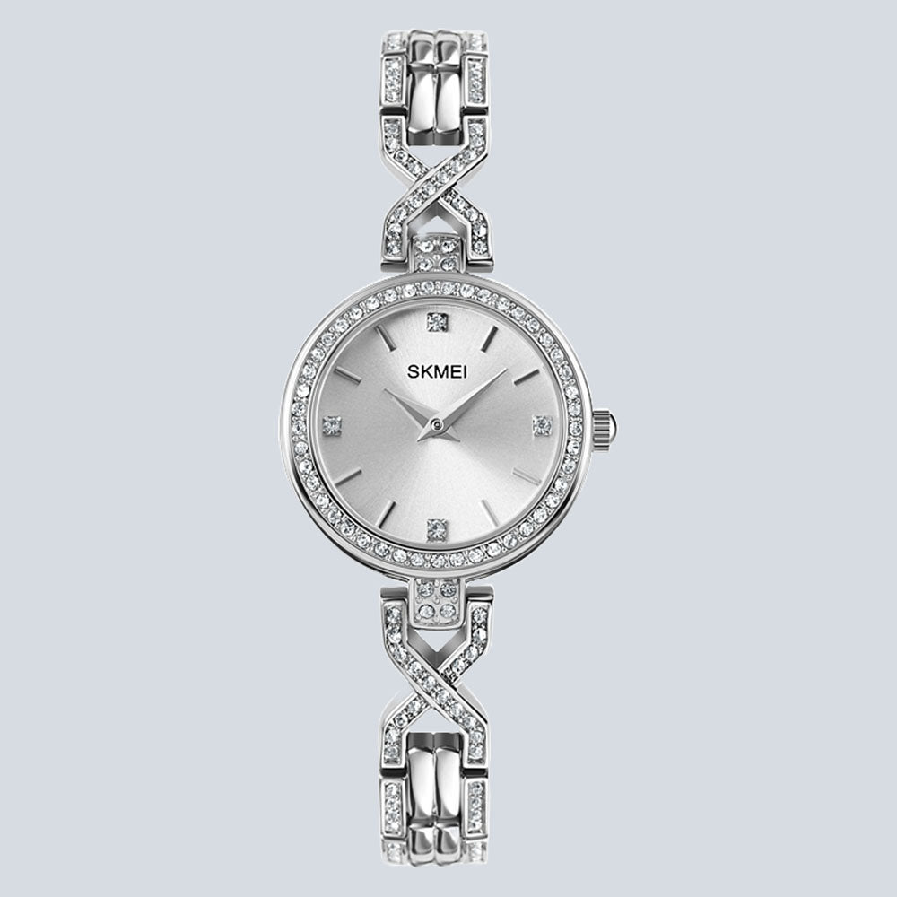 Women's SKMEI 8371 Diamond Round Dial Bracelet Quartz Watch