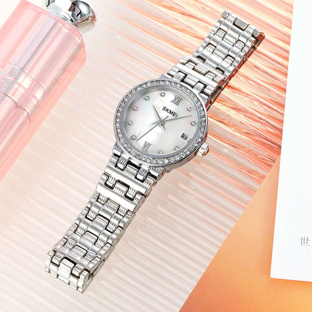 Women's SKMEI 030Q Rhinestone Slim Steel Band Quartz Watch